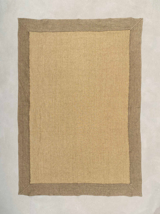 Solid Dyed Table Cover with 5 inch Patch Border and Hand Embroidery